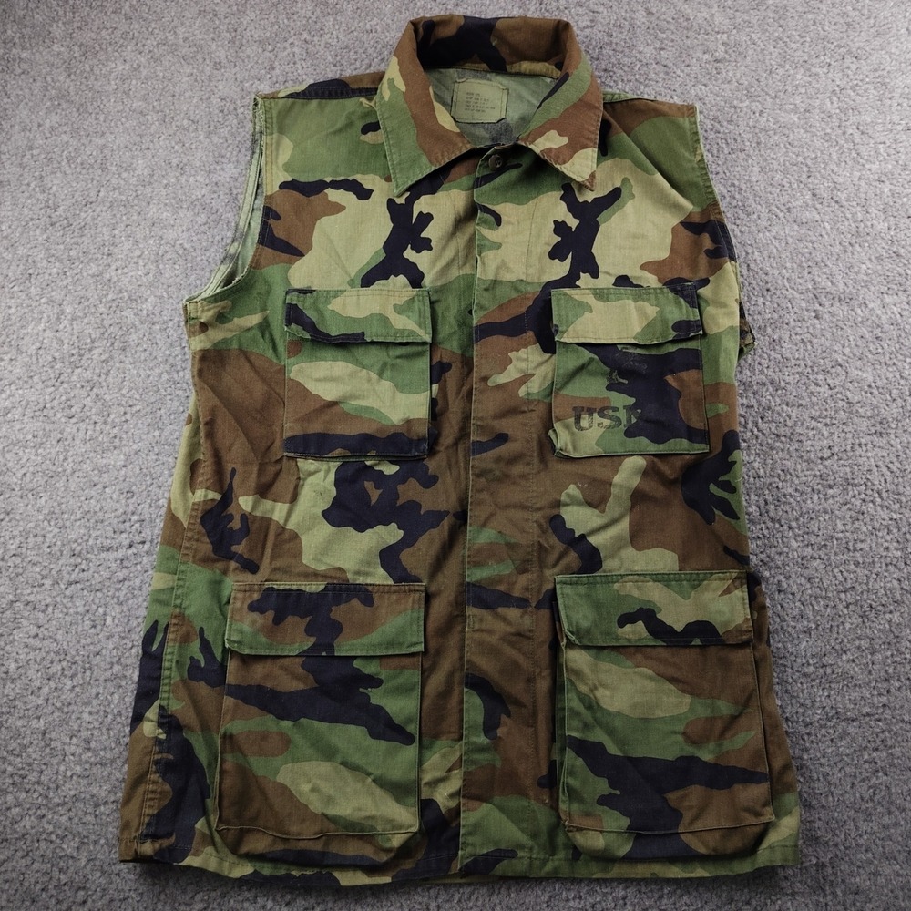 VTG Military Vest Mens Medium Long Woodland Camo Combat Utility